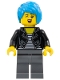 Minifig No: fst042 Name: Photographer - Female, Black Leather Jacket over Shirt with White Stripes, Dark Bluish Gray Legs, Dark Azure Tousled Hair Minifig No: fst042 Name: Photographer - Female, Black Leather Jacket over Shirt with White Stripes, Dark Bluish Gray Legs, Dark Azure Tousled Hair