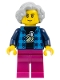 Lego part: Man - Dark Azure and Dark Blue Flannel Shirt over Black Banana T-Shirt, Magenta Legs, Light Bluish Gray Wavy Hair