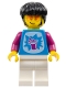 Lego part: Guitarist - Male, Dark Azure Shirt with Slushy Cup, White Legs, Black Bowl Cut Hair, Sunglasses