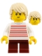 Minifig No: fst053  Name: Boy - Tan Hair, Red Stripes Shirt, Dark Red Legs