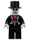 Minifig No: game001  Name: Leather Jacket with Zippers - Black Legs, Skeleton Head, Black Top Hat, White Hands