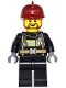 Lot ID: 369558044  Minifig No: game015  Name: Fire - Reflective Stripes with Utility Belt, Black Legs, Dark Red Fire Helmet, Brown Beard Rounded