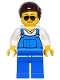 Minifig No: game016  Name: Overalls Blue over V-Neck Shirt, Blue Legs, Dark Brown Smooth Hair, Black and Silver Sunglasses, Black Eyebrows