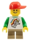 Minifig No: gen059  Name: Classic Space Minifigure Floating Pattern, Short Dark Tan Legs, Red Short Bill Cap with Seams