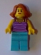Minifig No: gen081  Name: Woman - Dark Purple and Lavender Striped Top
