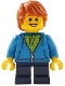 Minifig No: gen108  Name: Child - Boy, Dark Azure Hoodie, Dark Blue Short Legs, Dark Orange Tousled Hair, Freckles, Smile with Teeth