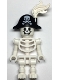 Minifig No: gen135  Name: Skeleton - Standard Skull, Bent Arms Vertical Grip, Black Bicorne Hat with Skull and Crossbones, White Plume