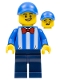 Minifig No: gen160  Name: Newsstand Worker, Blue Cap, Striped Shirt, Red Bow Tie
