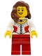 Minifig No: hol022  Name: White Lace Blouse with Red Side Panels and Ruby Necklace, Red Legs, Reddish Brown Female Hair over Shoulder, Black Eyebrows