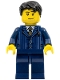 Minifig No: hol054  Name: Businessman Pinstripe Jacket and Gold Tie, Dark Blue Legs, Black Short Tousled Hair, Lopsided Smile, Stubble Beard
