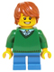 Minifig No: hol058  Name: Green V-Neck Sweater, Blue Short Legs, Dark Orange Tousled Hair