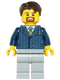 Lot ID: 384882642  Minifig No: hol069  Name: Businessman Pinstripe Jacket and Gold Tie, Light Bluish Gray Legs, Dark Brown Hair Short Tousled with Side Part