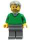 Minifig No: hol071  Name: Green V-Neck Sweater, Dark Bluish Gray Legs, Light Bluish Gray Short Tousled Hair, Beard (Thanksgiving Pop)