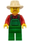 Minifig No: hol100  Name: Farmer - Green Overalls over Red Plaid Shirt, Green Legs, Tan Fedora, Moustache