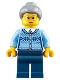 Minifig No: hol106  Name: Grandmother - Fair Isle Sweater, Light Bluish Gray Hair with Top Knot Bun, Dark Blue Legs, Glasses