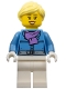 Minifig No: hol126  Name: Female, Jacket with Medium Lavender Scarf, White Legs, Bright Light Yellow Ponytail, Open Mouth Smile