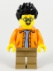Minifig No: hol185  Name: Man, Black Spiky Hair, Glasses, Orange Jacket, Sand Blue Shirt, Dark Tan Legs