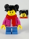 Minifig No: hol189  Name: Child - Girl, Dark Pink Puffy Jacket, Medium Blue Short Legs, Black Hair with Pigtails, Red Scarf
