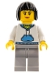 Minifig No: hol193  Name: Woman, Black Hair, White Hoodie with Medium Blue Pocket, Light Bluish Gray Legs