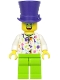 Minifig No: hol197  Name: Birthday Party Guest, Dark Purple Top Hat, Green Glasses, White Shirt, Lime Legs