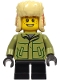 Minifig No: hol214  Name: Boy - Olive Green Winter Jacket, Black Short Legs, Ushanka Hat