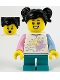 Minifig No: hol232  Name: Child - Girl, White Shirt with Unicorn, Dark Turquoise Short Legs, Black Hair with Pigtails