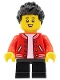 Minifig No: hol265  Name: Child Boy, Red Jacket over White Shirt, Black Short Legs, Black Hair