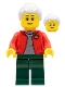 Minifig No: hol273  Name: Grandmother, Red Jacket, Dark Bluish Gray Shirt, Dark Green Legs, Light Bluish Gray Hair, Glasses