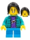 Minifig No: hol276  Name: Child Girl, Dark Turquoise Jacket, Dark Purple Shirt, Dark Azure Short Legs, Black Long Hair