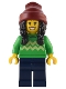 Minifig No: hol286  Name: Holiday Shopper - Female, Bright Green Sweater with Bright Light Yellow Zigzag Lines, Dark Blue Legs, Dark Red Beanie with Black Hair