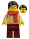 Minifig No: hol309  Name: Lunar New Year Parade Spectator - Male, Red Scarf, Tan Sweater, Dark Red Legs, Black Hair, Rabbit Glasses
