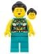 Minifig No: hol312  Name: Lunar New Year Parade Participant - Musician, Female, Ornate Dark Turquoise Costume, Black Bun, Singing Face