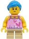 Minifig No: hol324  Name: Girl - Bright Pink Top with Butterflies and Flowers, Tan Short Legs, Dark Azure Hair