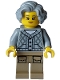 Minifig No: hol326  Name: Lodge Owner - Female, Light Bluish Gray Knit Cable Cardigan Sweater, Dark Tan Legs with Pockets, Wavy Hair