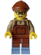 Minifig No: hol328  Name: Lodge Owner - Male, Reddish Brown Apron, Sand Blue Legs, Reddish Brown Flat Cap, Moustache, Glasses