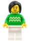 Minifig No: hol338  Name: Woman - Bright Green Sweater with Bright Light Yellow Zigzag Lines, White Legs, Black Hair