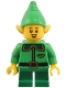 Minifig No: hol364  Name: Elf - Dark Green Collar and Gold Horn, Open Mouth Smile with Freckles