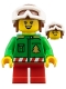 Minifig No: hol382  Name: Elf - Green Jacket with Christmas Trees, Reddish Brown Helmet, White Goggles