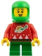 Minifig No: hol383  Name: Elf - Red Holiday Sweater with Reindeer, Bright Green Helmet and Air Tanks