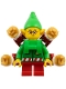 Minifig No: hol385  Name: Elf - Green Jacket with Christmas Trees, Bright Green Neck Bracket with Robot Arms