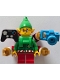 Minifig No: hol385a  Name: Elf - Green Jacket with Christmas Trees, Bright Green Neck Bracket with Robot Arms and Utensils