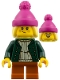 Minifig No: hol390  Name: Girl - Magenta Beanie, Dark Green Jacket, Dark Orange Short Legs
