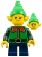 Minifig No: hol392  Name: Elf - Female, Bright Green Hat, Green Top with Red Collar, Dark Blue Short Legs