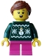 Minifig No: hol406 Name: Carol Choir Singer / Caroler - Girl, Dark Green Knit Fair Isle Holiday Sweater Minifig No: hol406 Name: Carol Choir Singer / Caroler - Girl, Dark Green Knit Fair Isle Holiday Sweater