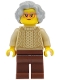 Minifig No: hol410 Name: Grandmother - Tan Knit Cable Sweater, Reddish Brown Legs, Light Bluish Gray Short Wavy Hair Minifig No: hol410 Name: Grandmother - Tan Knit Cable Sweater, Reddish Brown Legs, Light Bluish Gray Short Wavy Hair