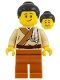 Minifig No: hol424  Name: Musician - Tan Vest, Black Hair, Dark Orange Legs