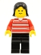 Minifig No: hor005  Name: Horizontal Lines Red - Red Arms - Black Legs, Black Female Hair