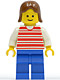 Minifig No: hor006  Name: Horizontal Lines Red - White Arms - Blue Legs, Brown Female Hair