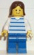 Minifig No: hor007 Name: Horizontal Lines Blue - White Arms - Blue Legs, Brown Female Hair Minifig No: hor007 Name: Horizontal Lines Blue - White Arms - Blue Legs, Brown Female Hair
