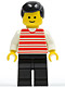 Minifig No: hor012  Name: Horizontal Lines Red - White Arms - Black Legs, Black Male Hair